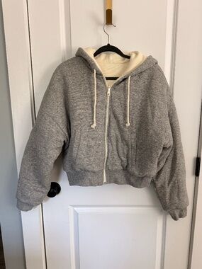 Madewell cropped puffer zip up hoodie (reversible)